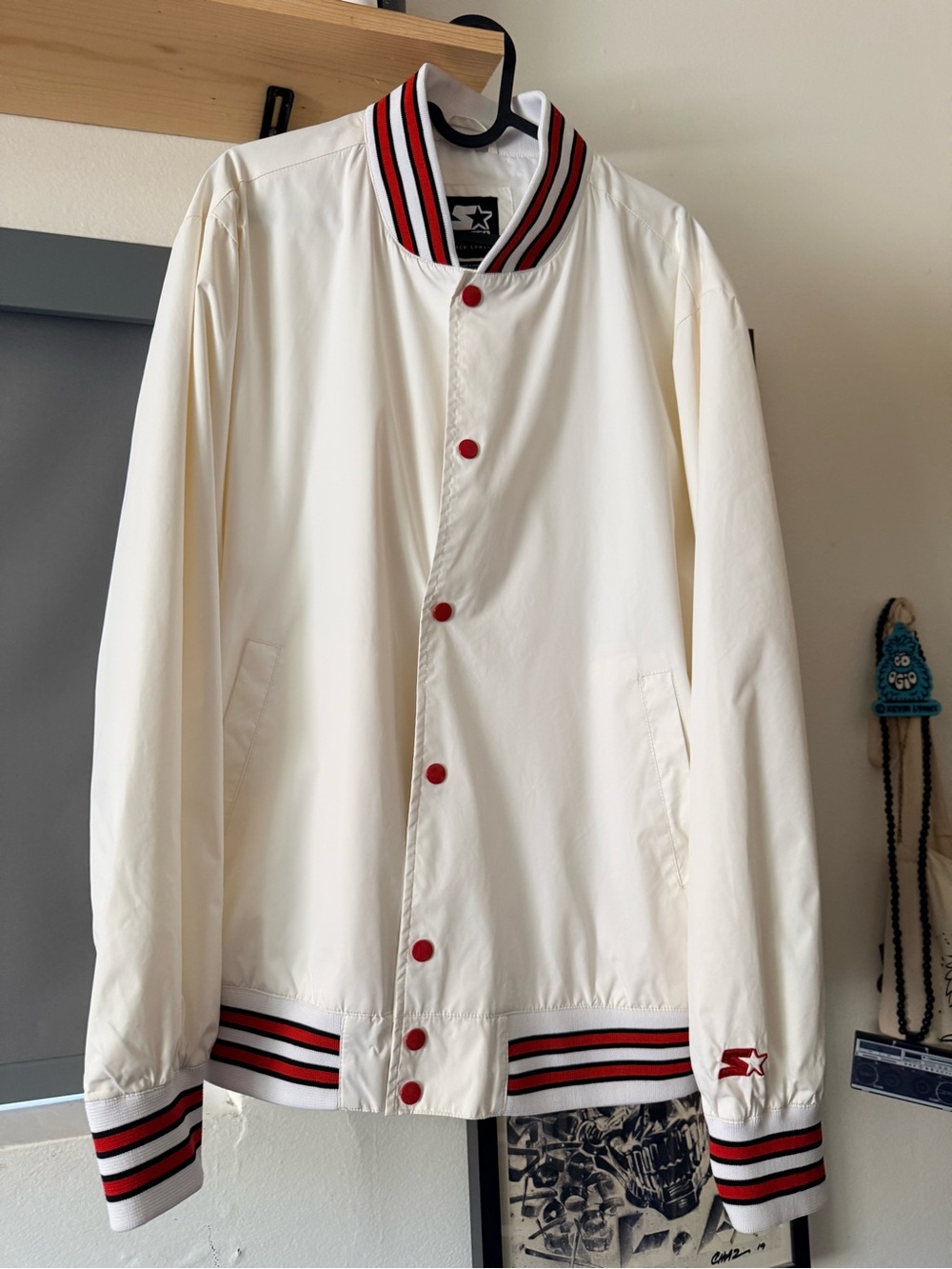 STARTER Cream Bomber Jacket with Red & Black Trim